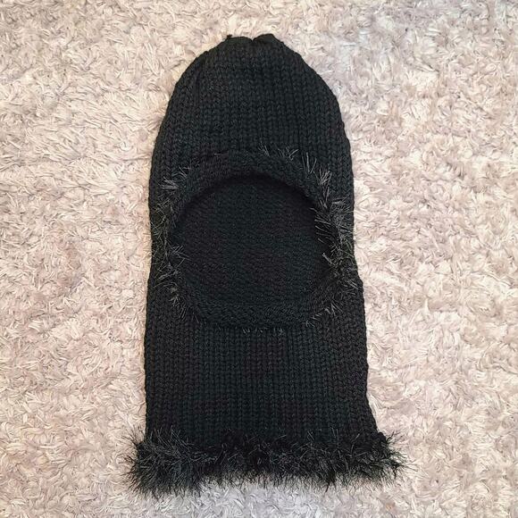 Black Fairy Grunge Fuzzy Knitted Handmade Balaclava Winter Hat - Picture 6 of 7